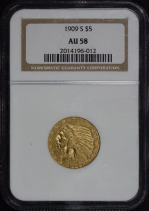 Obverse of this 1909-S Indian $5 NGC AU-58