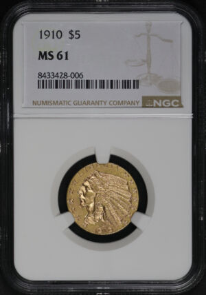 Obverse of this 1910 Indian $5 NGC MS-61