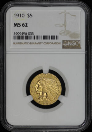Obverse of this 1910 Indian $5 NGC MS-62