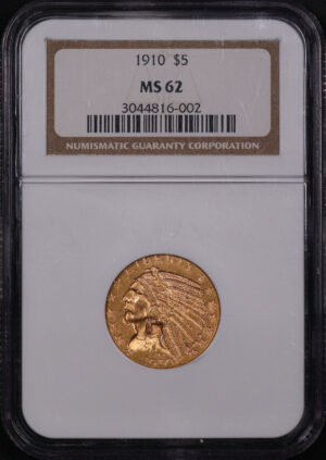 Obverse of this 1910 Indian $5 NGC MS-62