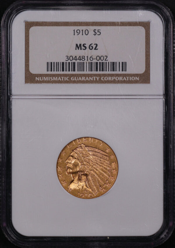 Obverse of this 1910 Indian $5 NGC MS-62