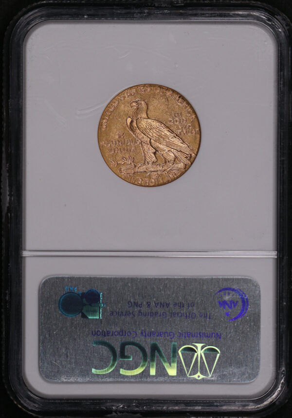Reverse of this 1910 Indian $5 NGC MS-62