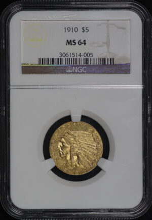 Obverse of this 1910 Indian $5 NGC MS-64