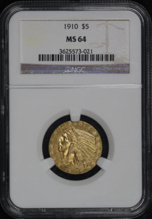 Obverse of this 1910 Indian $5 NGC MS-64