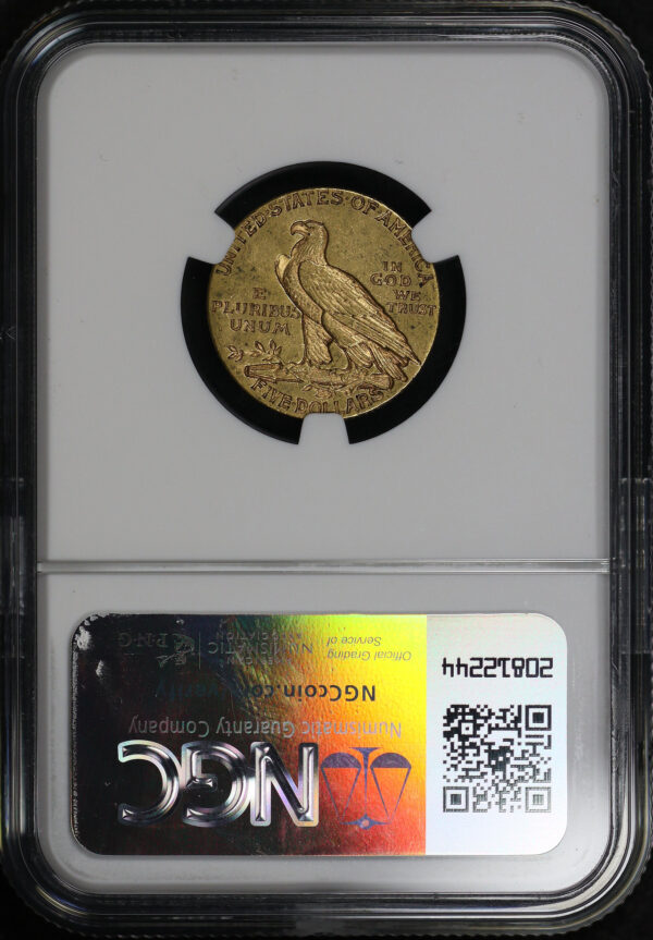 Reverse of this 1910-S Indian $5 NGC AU-55