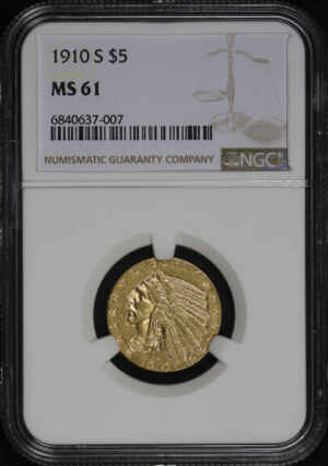 Obverse of this 1910-S Indian $5 NGC MS-61