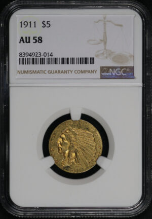 Obverse of this 1911 Indian $5 NGC AU-58