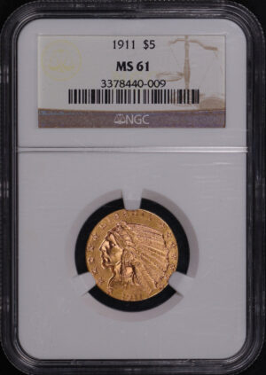 Obverse of this 1911 Indian $5 NGC MS-61