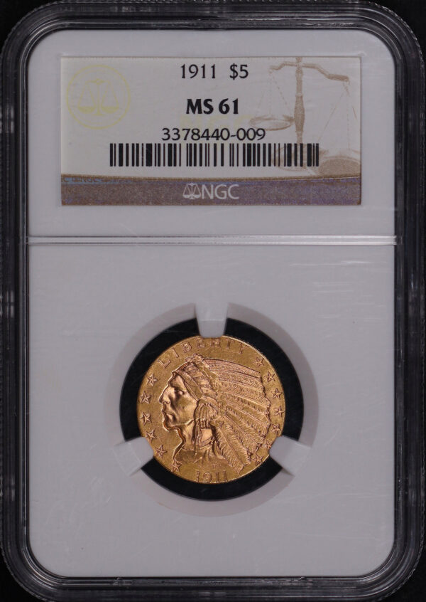 Obverse of this 1911 Indian $5 NGC MS-61