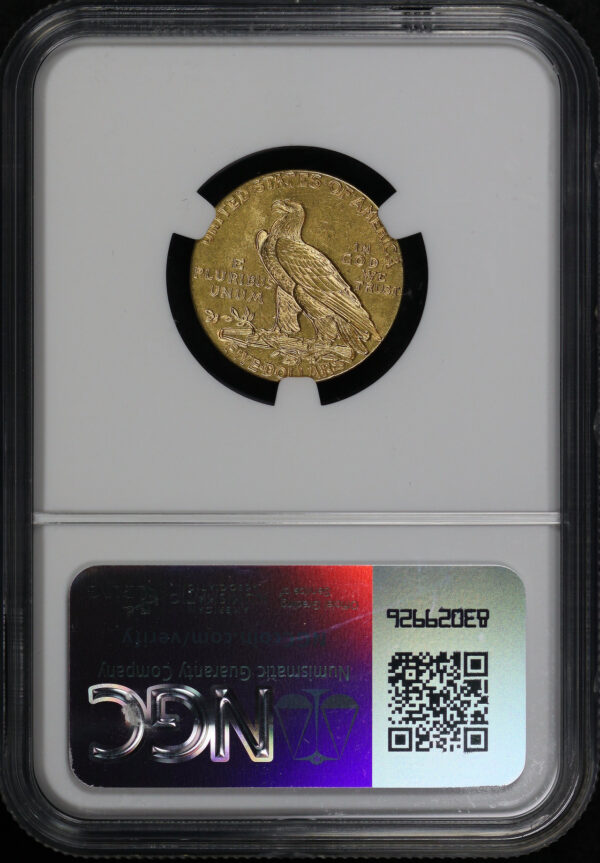 Reverse of this 1911 Indian $5 NGC MS-61