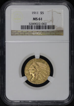 Obverse of this 1911 Indian $5 NGC MS-61