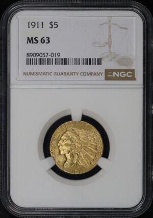 Obverse of this 1911 Indian $5 NGC MS-63