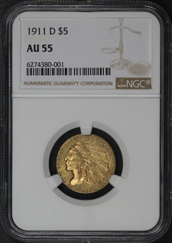 Obverse of this 1911-D Indian $5 NGC AU-55