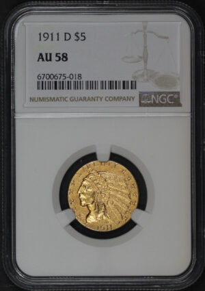 Obverse of this 1911-D Indian $5 NGC AU-58