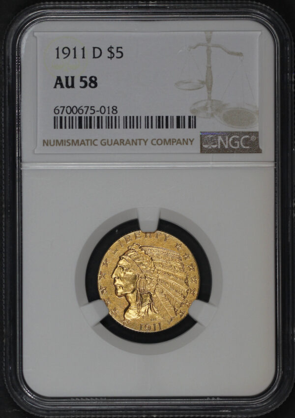 Obverse of this 1911-D Indian $5 NGC AU-58