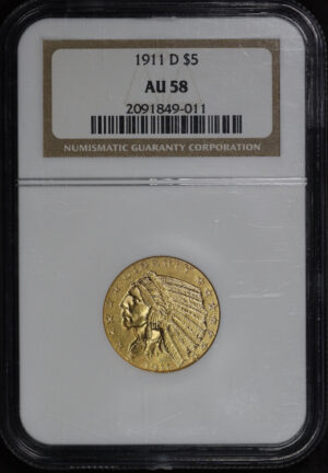 Obverse of this 1911-D Indian $5 NGC AU-58