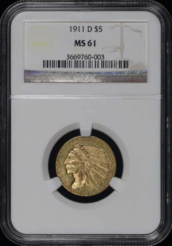 Obverse of this 1911-D Indian $5 NGC MS-61