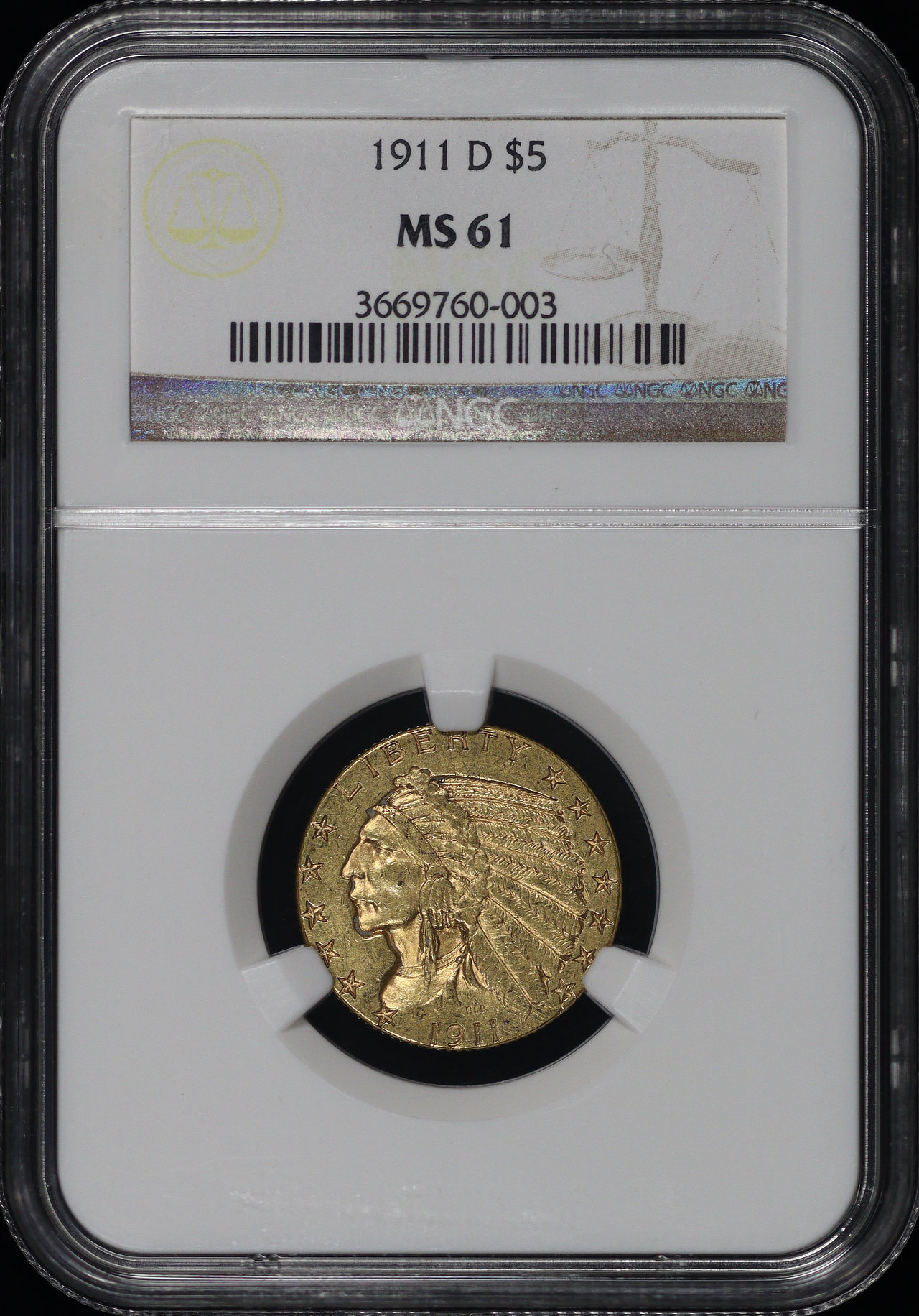 1911-D Indian $5 NGC MS-61 | Northern Nevada Coin