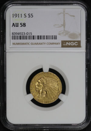 Obverse of this 1911-S Indian $5 NGC AU-58