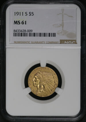 Obverse of this 1911-S Indian $5 NGC MS-61