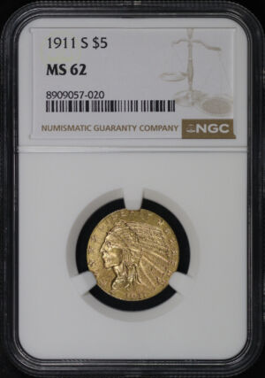 Obverse of this 1911-S Indian $5 NGC MS-62