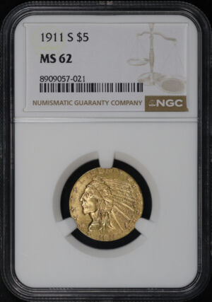 Obverse of this 1911-S Indian $5 NGC MS-62