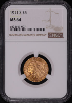 Obverse of this 1911-S Indian $5 NGC MS-64