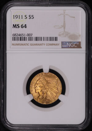 Obverse of this 1911-S Indian $5 NGC MS-64