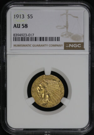 Obverse of this 1913 Indian $5 NGC AU-58