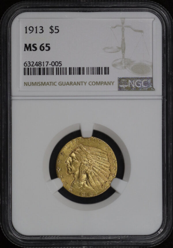 Obverse of this 1913 Indian $5 NGC MS-65