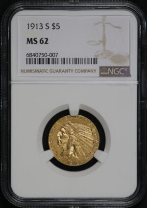Obverse of this 1913-S Indian $5 NGC MS-62