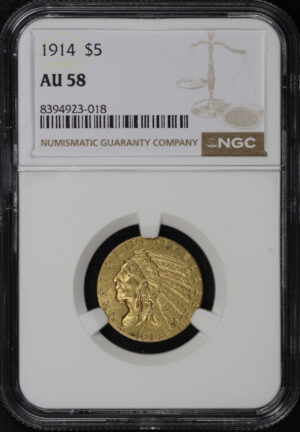 Obverse of this 1914 Indian $5 NGC AU-58