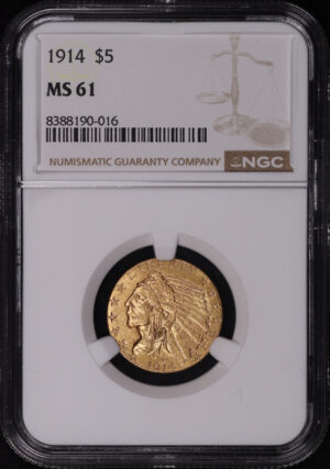 Obverse of this 1914 Indian $5 NGC MS-61