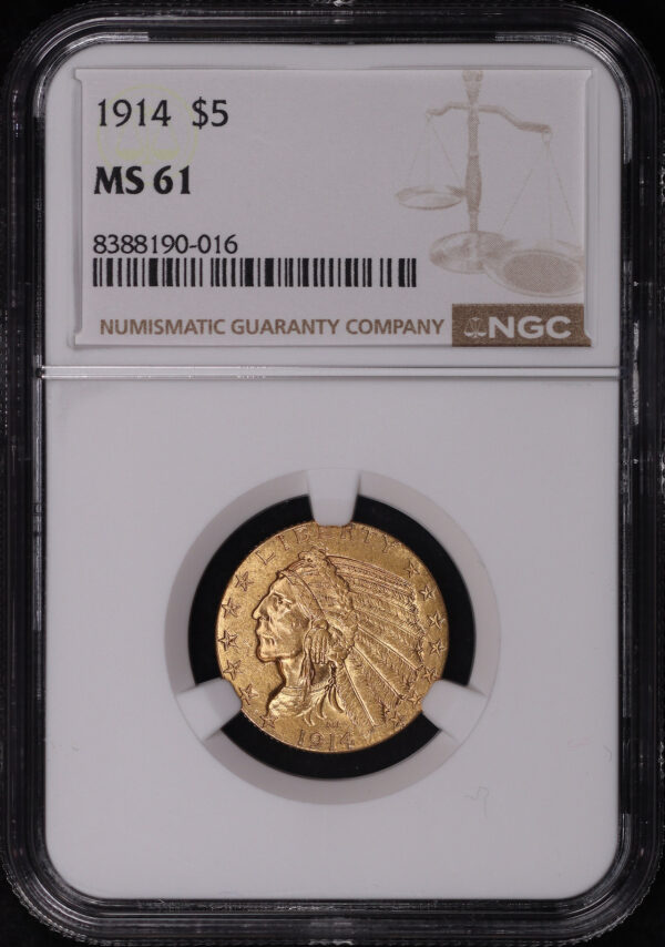 Obverse of this 1914 Indian $5 NGC MS-61