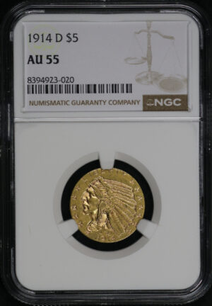 Obverse of this 1914-D Indian $5 NGC AU-55
