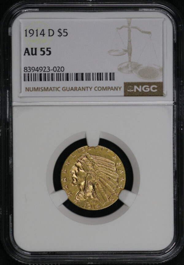 Obverse of this 1914-D Indian $5 NGC AU-55