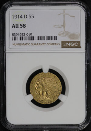 Obverse of this 1914-D Indian $5 NGC AU-58