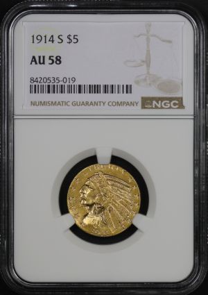 Obverse of this 1914-S Indian $5 NGC AU-58