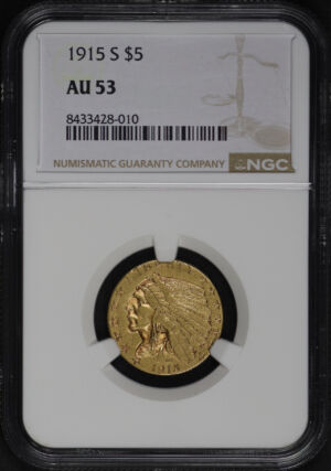 Obverse of this 1915-S Indian $5 NGC AU-53