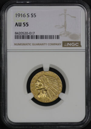 Obverse of this 1916-S Indian $5 NGC AU-55