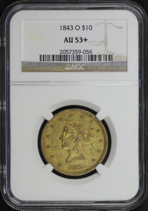Obverse of this 1843-O Liberty Head $10 NGC AU-53+
