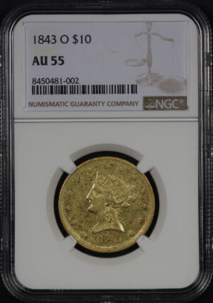 Obverse of this 1843-O Liberty Head $10 NGC AU-55