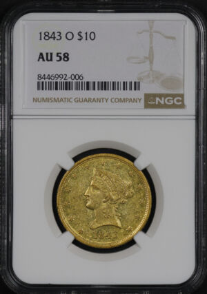 Obverse of this 1843-O Liberty Head $10 NGC AU-58