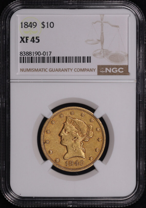 Obverse of this 1849 Liberty Head $10 NGC XF-45
