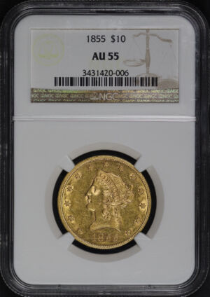 Obverse of this 1855 Liberty Head $10 NGC AU-55