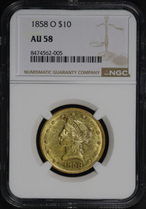 Obverse of this 1858-O Liberty Head $10 NGC AU-58