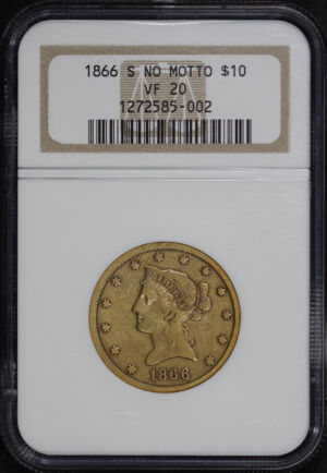 Obverse of this 1866-S Liberty Head $10 No Motto NGC VF-20