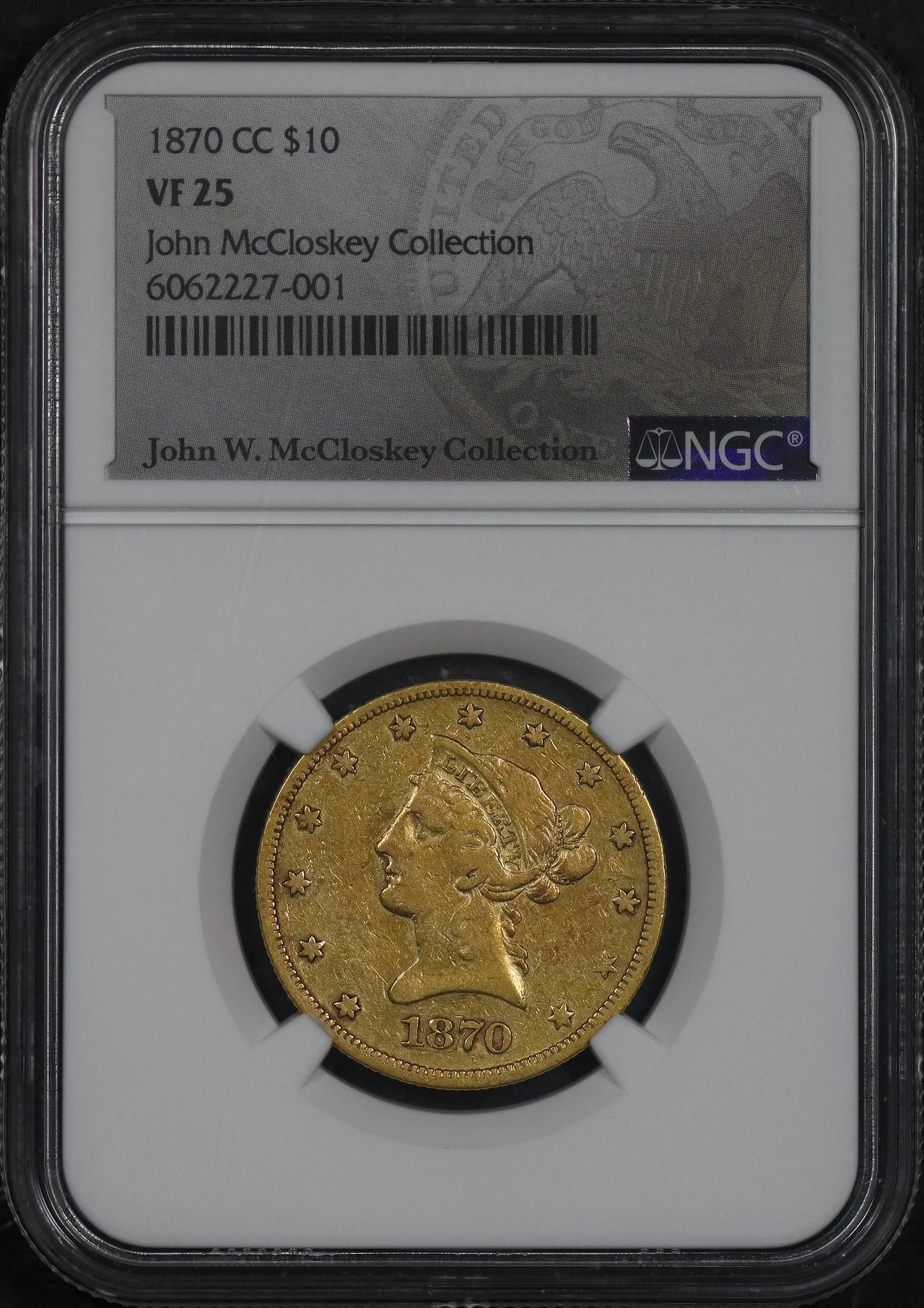 1870-CC Liberty Head $10 NGC VF-25 John Mccloskey Collection | Northern ...