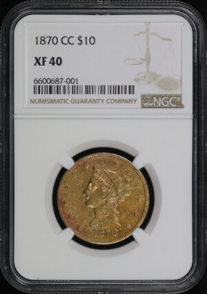 Obverse of this 1870-CC Liberty Head $10 NGC XF-40