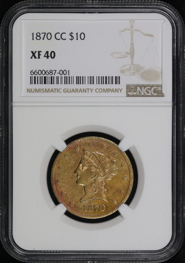 Obverse of this 1870-CC Liberty Head $10 NGC XF-40